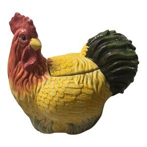 Vintage Ceramic Rooster Cookie Jar Collectible Kitchen Decor 12" L X 10" H Multi
